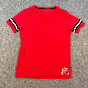 Aeropostale Red Tee M Striped Sleeves Brooklyn Graphic 60/40 Cotton-Poly*